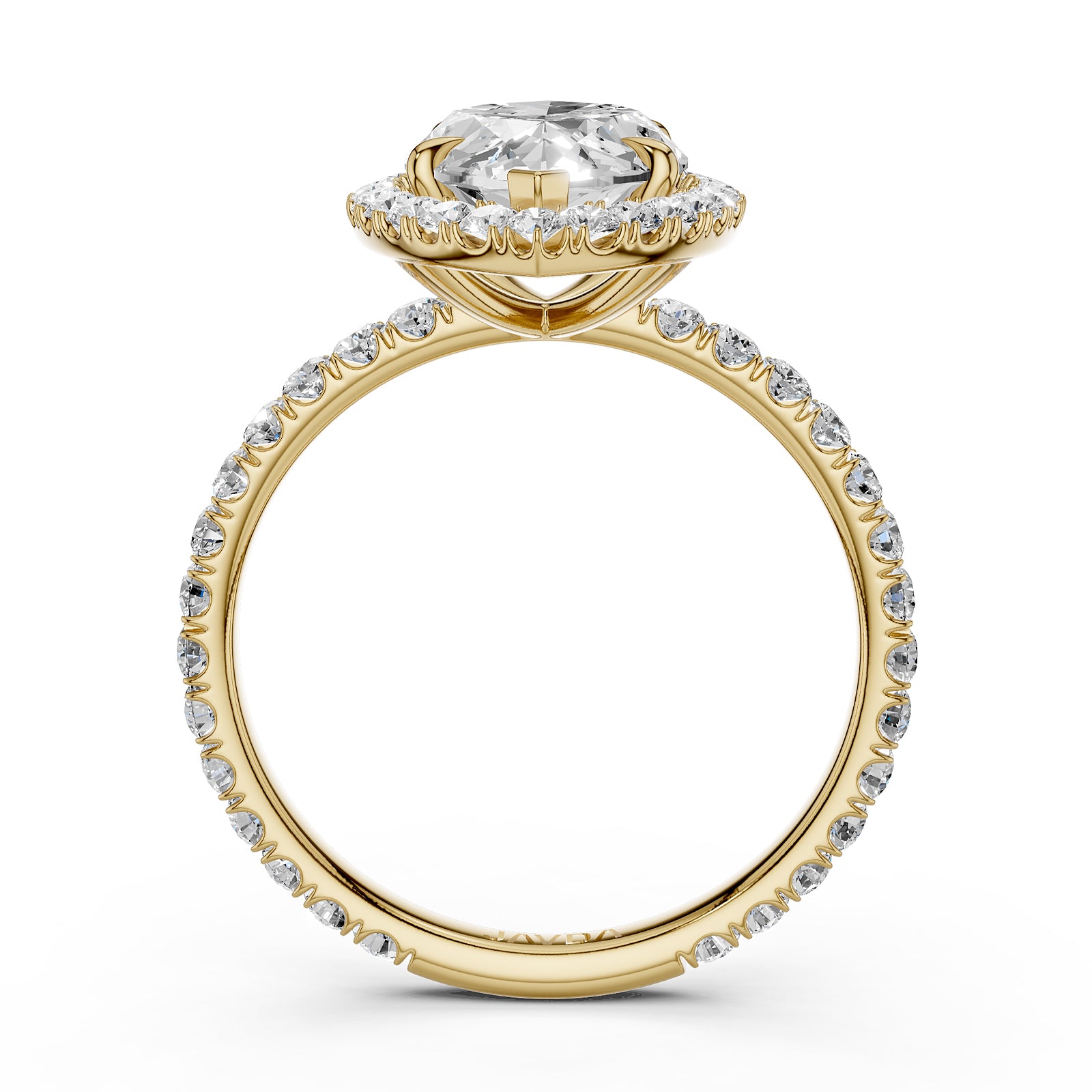 French Pave Set Halo Lab Grown Diamond Engagement Ring 2.59 Ctw.